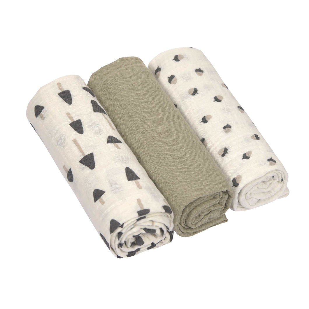 SWADDLE L - LITTLE FOREST OLIVE - 3 STÜCK 85 x 85 cm