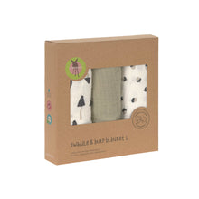 Lade das Bild in den Galerie-Viewer, SWADDLE L - LITTLE FOREST OLIVE - 3 STÜCK 85 x 85 cm
