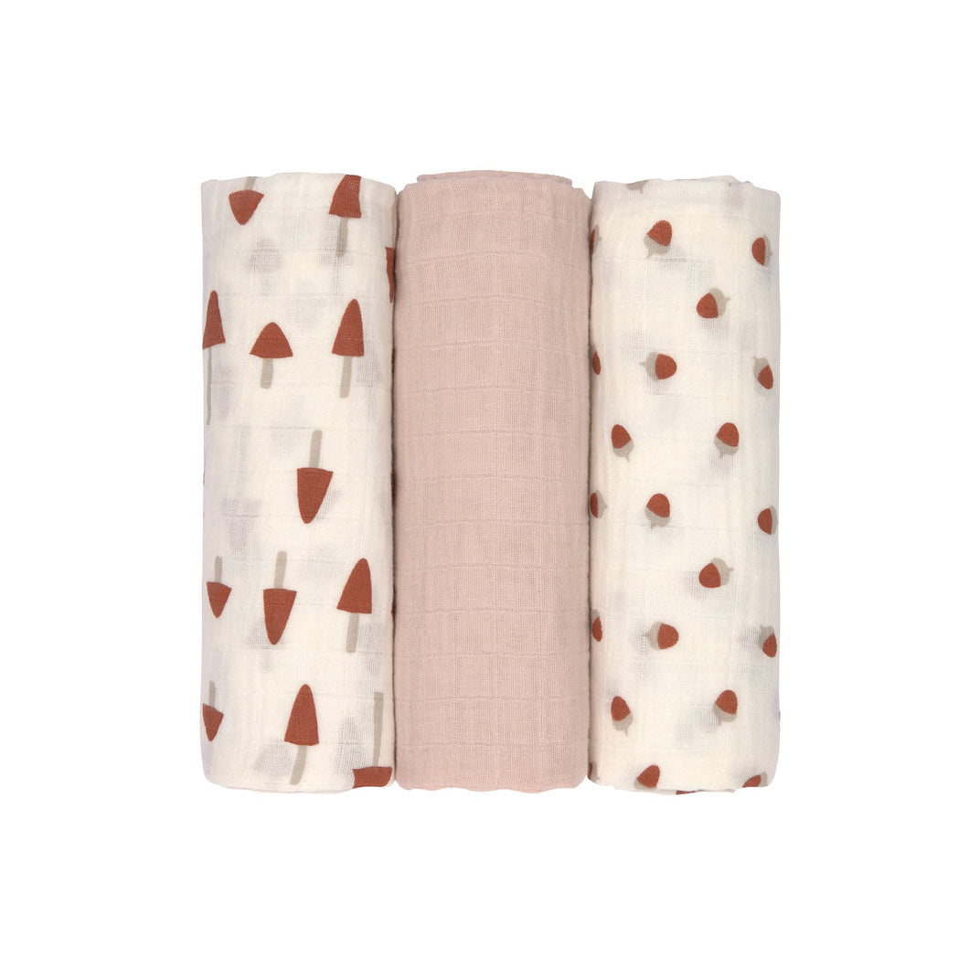SWADDLE L - LITTLE FOREST POWDER PINK - 3 STÜCK 85 x 85 cm