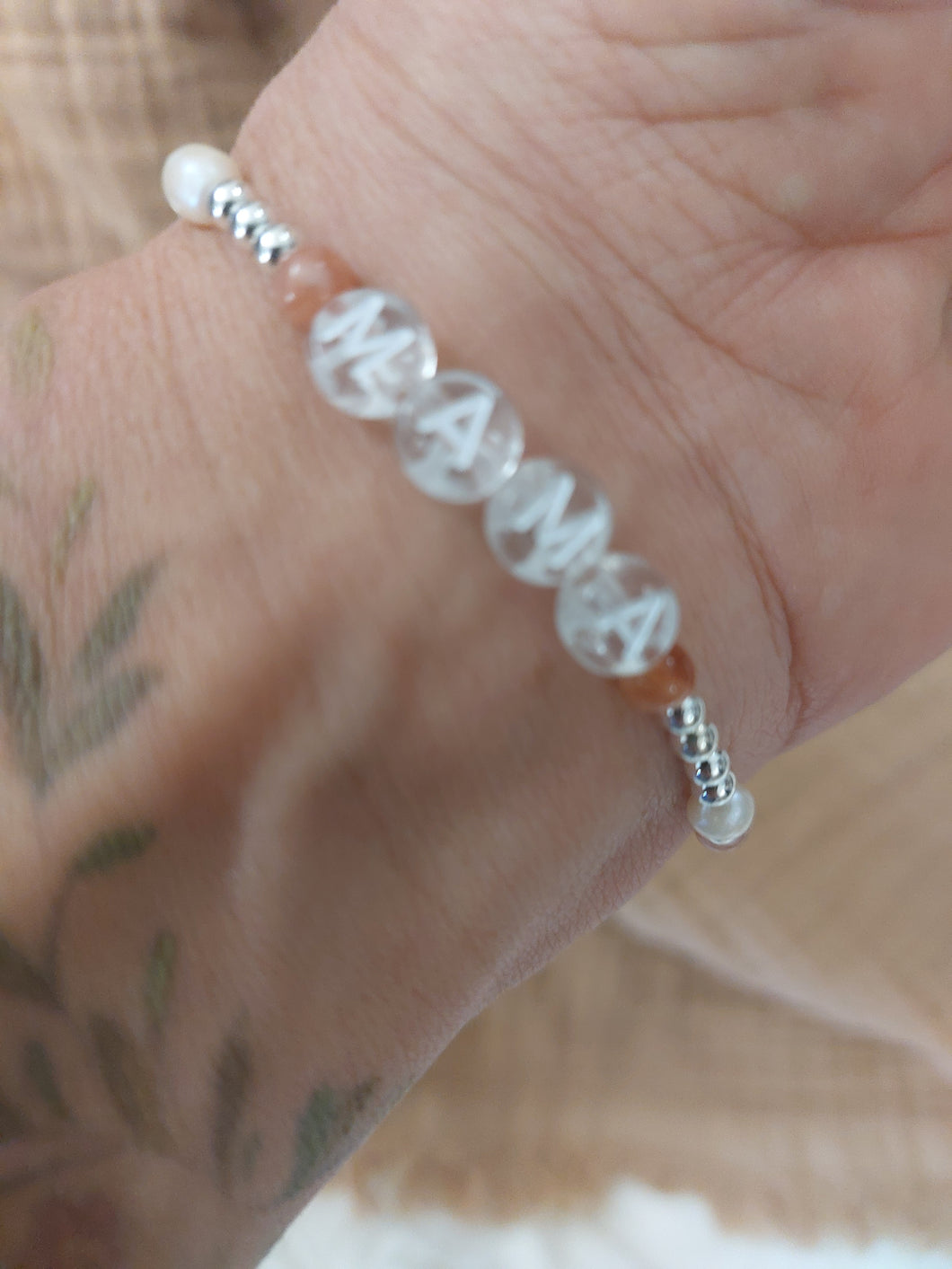 MAMA - ARMBAND BEIGE, WEISS, SILBER